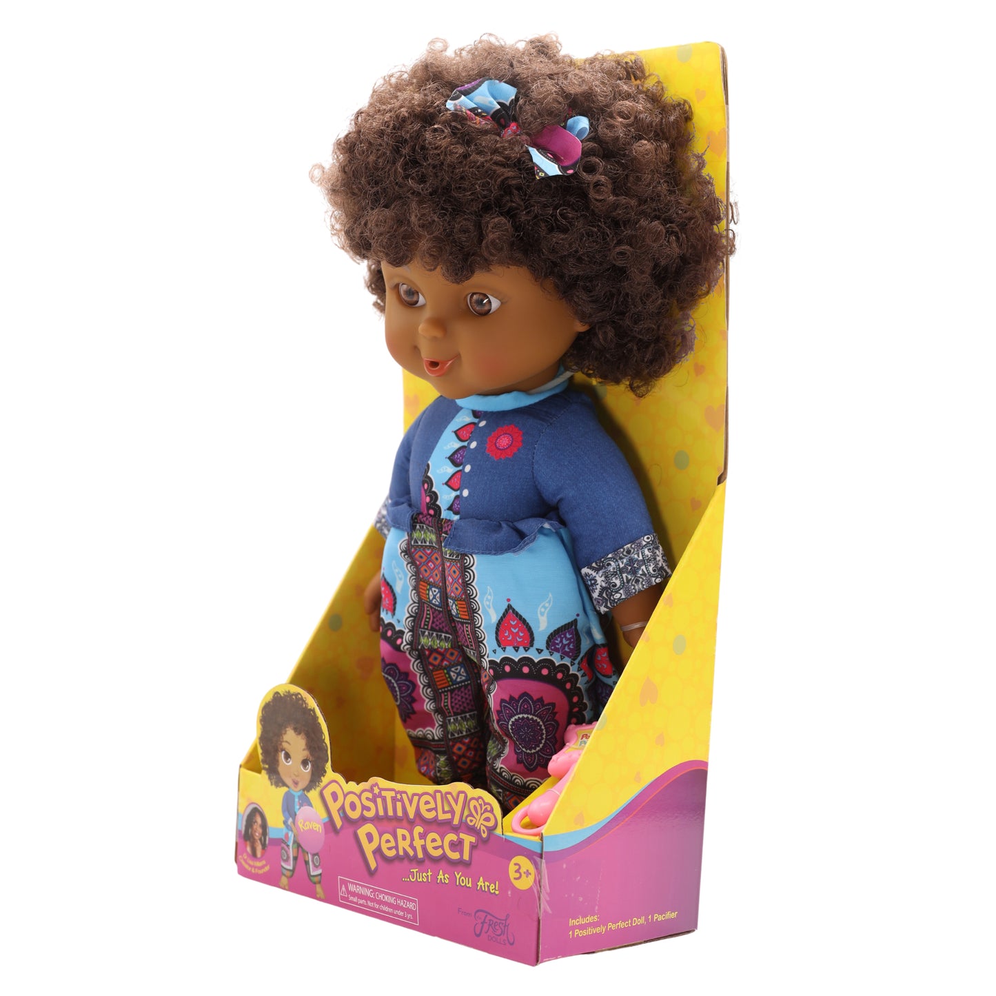 Positively Perfect Raven Toddler Doll – 14" African American Baby Doll with Curly Hair & Geometric Pajamas | Empowering Gift for Ages 3+