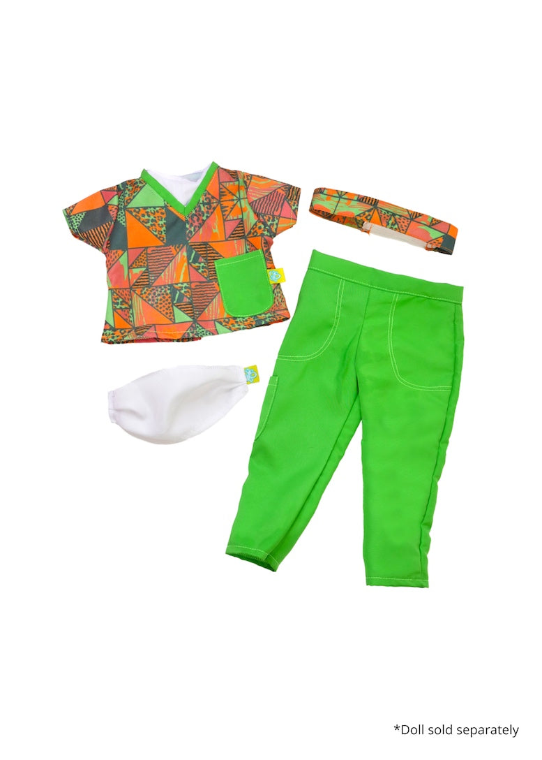 18 inch doll essential workers scrubs green african print