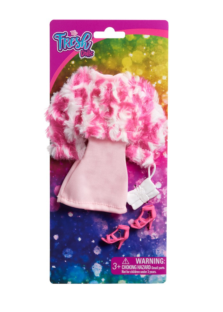 fashion doll clothes pink faux fur coat dress fresh dolls