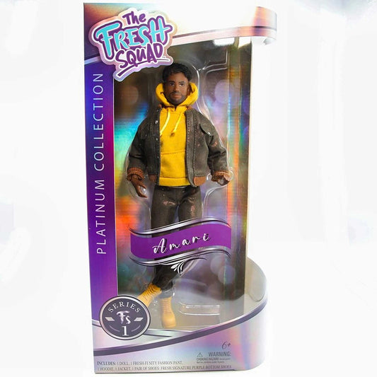 Action figure in packaging with 'The Fresh Squad' branding