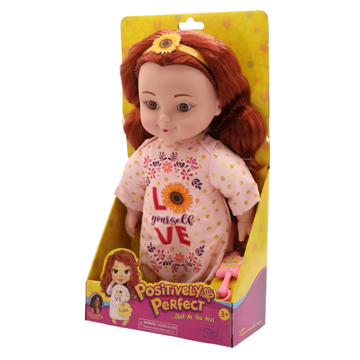 Positively Perfect Lola Toddler Doll – 14" Red Curly Hair Doll in Pink Pajamas, Empowering Message Toy for Girls