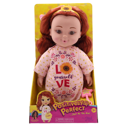 Positively Perfect Lola Toddler Doll – 14" Red Curly Hair Doll in Pink Pajamas, Empowering Message Toy for Girls