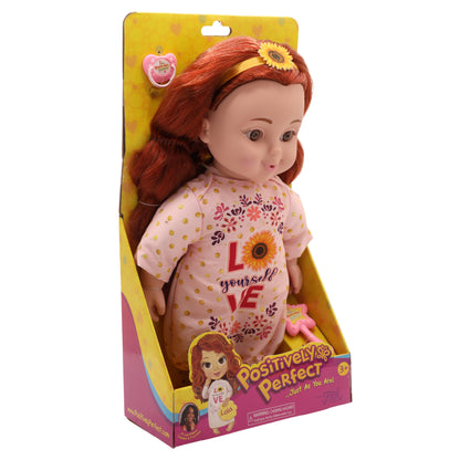 Positively Perfect Lola Toddler Doll – 14" Red Curly Hair Doll in Pink Pajamas, Empowering Message Toy for Girls