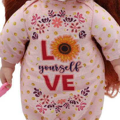 Positively Perfect Lola Toddler Doll – 14" Red Curly Hair Doll in Pink Pajamas, Empowering Message Toy for Girls