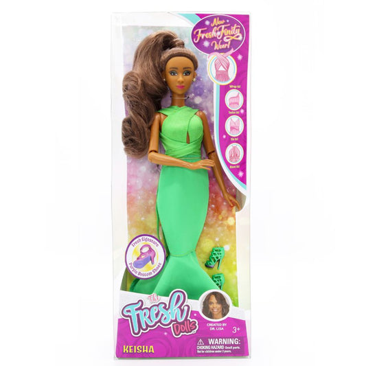 Keisha 11.5" Fresh Doll – Posable Fashion Doll with Fresh Finity Wear & Signature Green Bottom Shoes Collectible Doll for Kids 6+