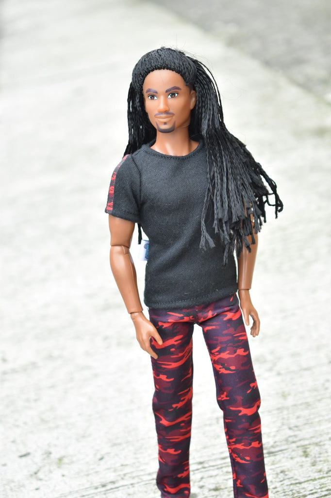 black male fashion doll red camo pants fashion pack