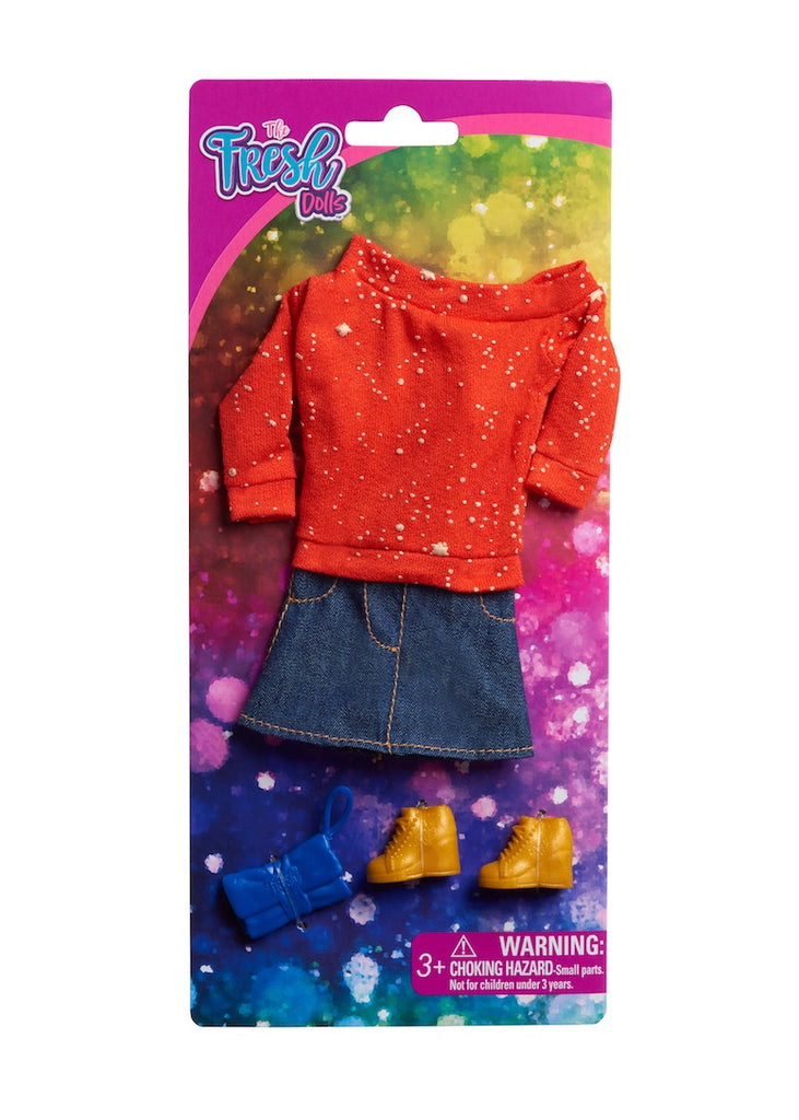doll clothes fashion pack red off shoulder top denim skirt
