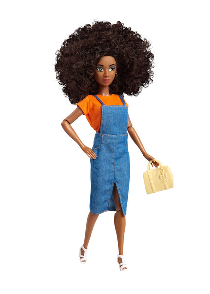 fashion doll denim skirt overall dress orange top