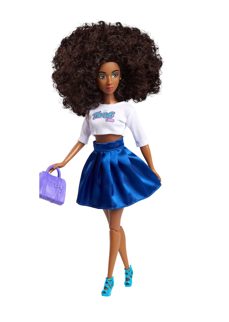 fashion doll white crop top blue skater skirt